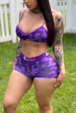 Purple Fashion Sexy V Neck Print Swimwears