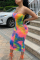 Multi Sexy Off The Shoulder Sleeveless Strapless Printed Dress Mid Calf Print Tie Dye Dresses