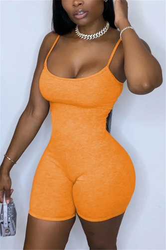 Orange Fashion Sexy Solid Sleeveless Slip Rompers