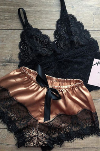 Yellow Sexy Fashion Lace Underwear Two-piece Set
