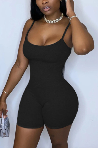 Black Fashion Sexy Solid Sleeveless Slip Rompers