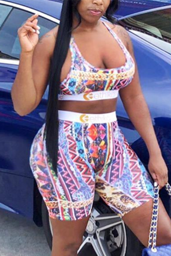 Multi Fashion Casual Sportswear Sleeveless U Neck Spaghetti Strap Regular Print Swimsuit Set
