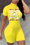 Black Fashion Sexy Print Short Sleeve O Neck Rompers