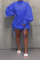 Blue OL lantern sleeve Long Sleeves Mandarin Collar Pleated Mini Print Solid Dresses