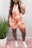 Orange Fashion Casual adult Ma'am Patchwork Print Two Piece Suits Straight Short Sleeve Two Pieces