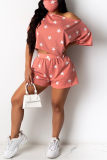 Pink Fashion adult Ma'am Street Print Two Piece Suits Straight Short Sleeve Two Pieces