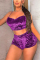 Purple Sexy Sleeveless Spaghetti Strap Off The Shoulder Short Solid Two Pieces