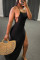 Black Fashion Sexy adult Ma'am Off The Shoulder Sleeveless One word collar Swagger Floor-Length Solid backless Dresses