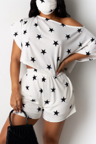 White Fashion adult Ma'am Street Print Two Piece Suits Straight Short Sleeve Two Pieces