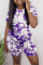 purple Fashion Casual adult Ma'am Patchwork Print Two Piece Suits Straight Short Sleeve Two Pieces