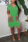 Green Fashion adult Ma'am Sweet Cap Sleeve Short Sleeves V Neck Step Skirt Knee-Length Patchwork Solid Dresses
