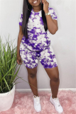 purple Fashion Casual adult Ma'am Patchwork Print Two Piece Suits Straight Short Sleeve Two Pieces