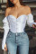 White One word collar Long Sleeve Patchwork Solid backless Tops