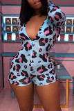 rose red Fashion Sexy adult Ma'am V Neck Leopard Pattern Button Plus Size