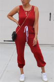 Red Sexy Solid Sleeveless O Neck Jumpsuits