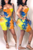 Yellow Fashion Sexy Coloured drawing Backless Sleeveless Slip Rompers