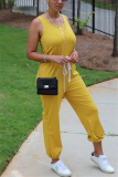 Yellow Sexy Solid Sleeveless O Neck Jumpsuits