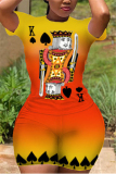 Orange Spandex Fashion Sexy adult Ma'am Patchwork Print Two Piece Suits Straight Short Sleeve Two Pieces