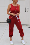 Red Sexy Solid Sleeveless O Neck Jumpsuits