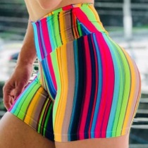 Rainbow Casual Sports Stripes Print Skinny Shorts