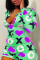 Green Fashion Casual Print Long Sleeve V Neck Jumpsuits