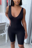 Black Fashion Sexy Solid Milk. Sleeveless Slip Jumpsuits