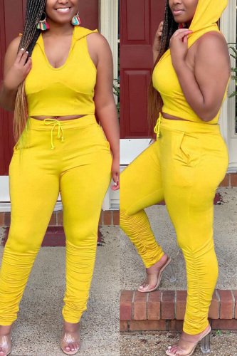 Yellow Fashion Sexy adult Ma'am Solid Two Piece Suits pencil Sleeveless Two Pieces