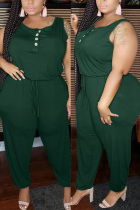 Ink Green Fashion Casual O Neck Sleeveless Spaghetti Strap Solid Plus Size Jumpsuit