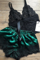 Ink Green Sexy Fashion Lace Underwear Two-piece Set
