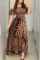 Leopard Fashion Sexy Off The Shoulder Short Sleeve Strapless Printed Dress Floor Length Leopard Dresses