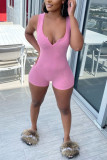 Pink Fashion Sexy Solid Sleeveless V Neck Rompers