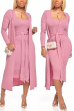 Pink Milk Silk Sexy Patchwork Solid Bandage pencil Long Sleeve Two Pieces