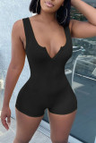 Black Fashion Sexy Solid Sleeveless V Neck Rompers