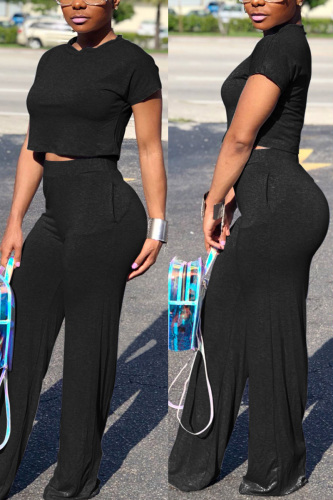 Black Milk Silk Fashion adult Europe and America Ma'am Solid Two Piece Suits Loose Short Sleeve Two Pieces