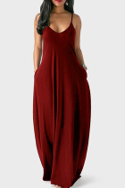 Wine Red Sweet Slip Solid Plus Size