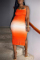 Orange Fashion Sexy Spaghetti Strap Sleeveless Spaghetti Strap Sling Dress Mid Calf Gradual Change Print Dresses