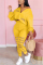 Yellow Fashion Casual Long Sleeve Zipper Collar Regular Sleeve Short Solid Two Pieces