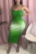 Green Fashion Sexy adult Ma'am Spaghetti Strap Sleeveless Slip Step Skirt Mid-Calf Ombre backless Dresses