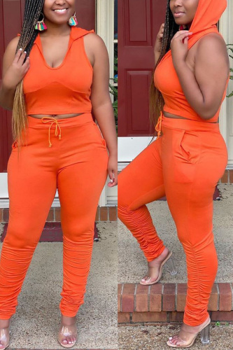 Orange Fashion Sexy adult Ma'am Solid Two Piece Suits pencil Sleeveless Two Pieces