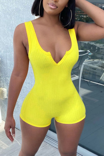 Yellow Fashion Sexy Solid Sleeveless V Neck Rompers