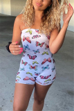 White Sexy Print Chemical fiber blend Sleeveless Wrapped Rompers