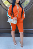Orange Fashion Casual adult Ma'am Patchwork Solid Two Piece Suits Straight Long Sleeve Two Pieces