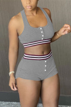 Gray Sexy Sleeveless U Neck Off The Shoulder Short Patchwork Two Pieces