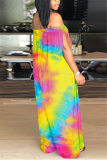 Yellow Fashion street Print Tie-dyed Sleeveless one word collar Jumpsuits