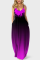 Purple Fashion Sexy V Neck Sleeveless Spaghetti Strap Gradual Change Print Printed Dress Plus Size