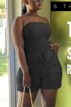 Black Fashion street Solid Draped Sleeveless Wrapped Jumpsuits