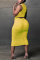 Fluorescent green Fashion adult Ma'am Sweet Tank Sleeveless O neck Hip skirt Mid-Calf Solid Draped backless Dresses
