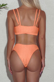 Fluorescent Orange Fashion Sexy V Neck Solid Swimwears