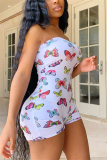 White Sexy Print Chemical fiber blend Sleeveless Wrapped Rompers