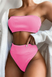 Pink Fashion Sexy Strapless Solid Swimwears